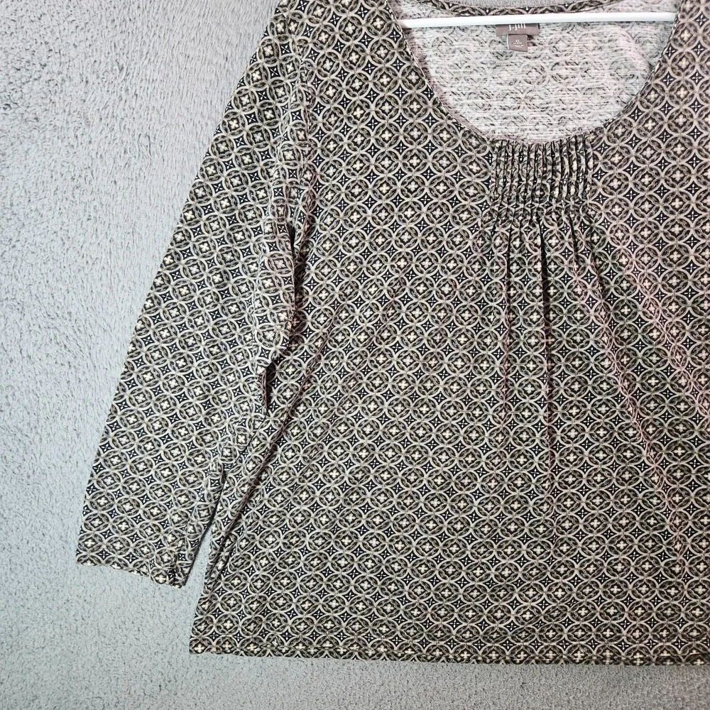 J Jill Tee Top Women XL Stretch Geometric Print Gray‎ Black White - Picture 2 of 10
